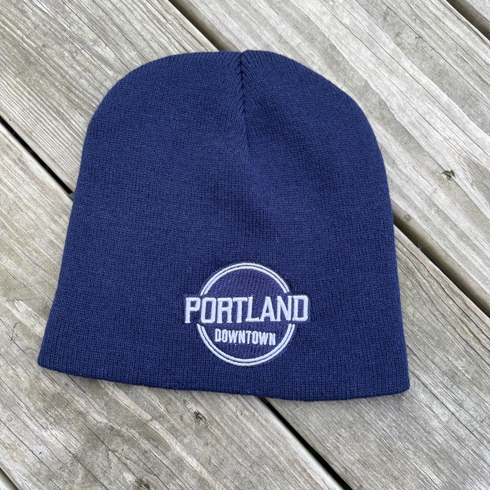 Portland Maine Downtown Blue Acrylic Beanie Hat Cap Knit